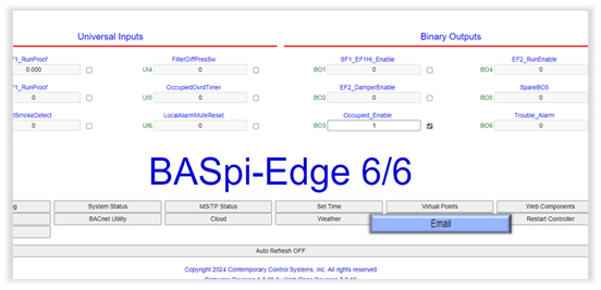 screenshot of baspi-edge email config