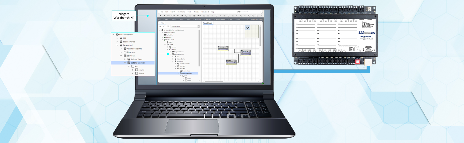 Niagara 4 driver on laptop screen connected to controller